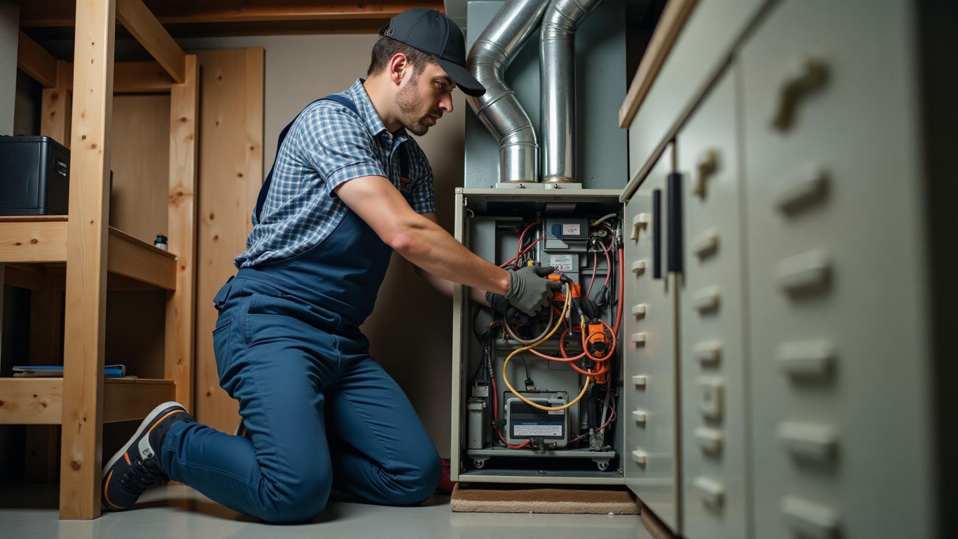 HVAC technician preparing furnace for winter
